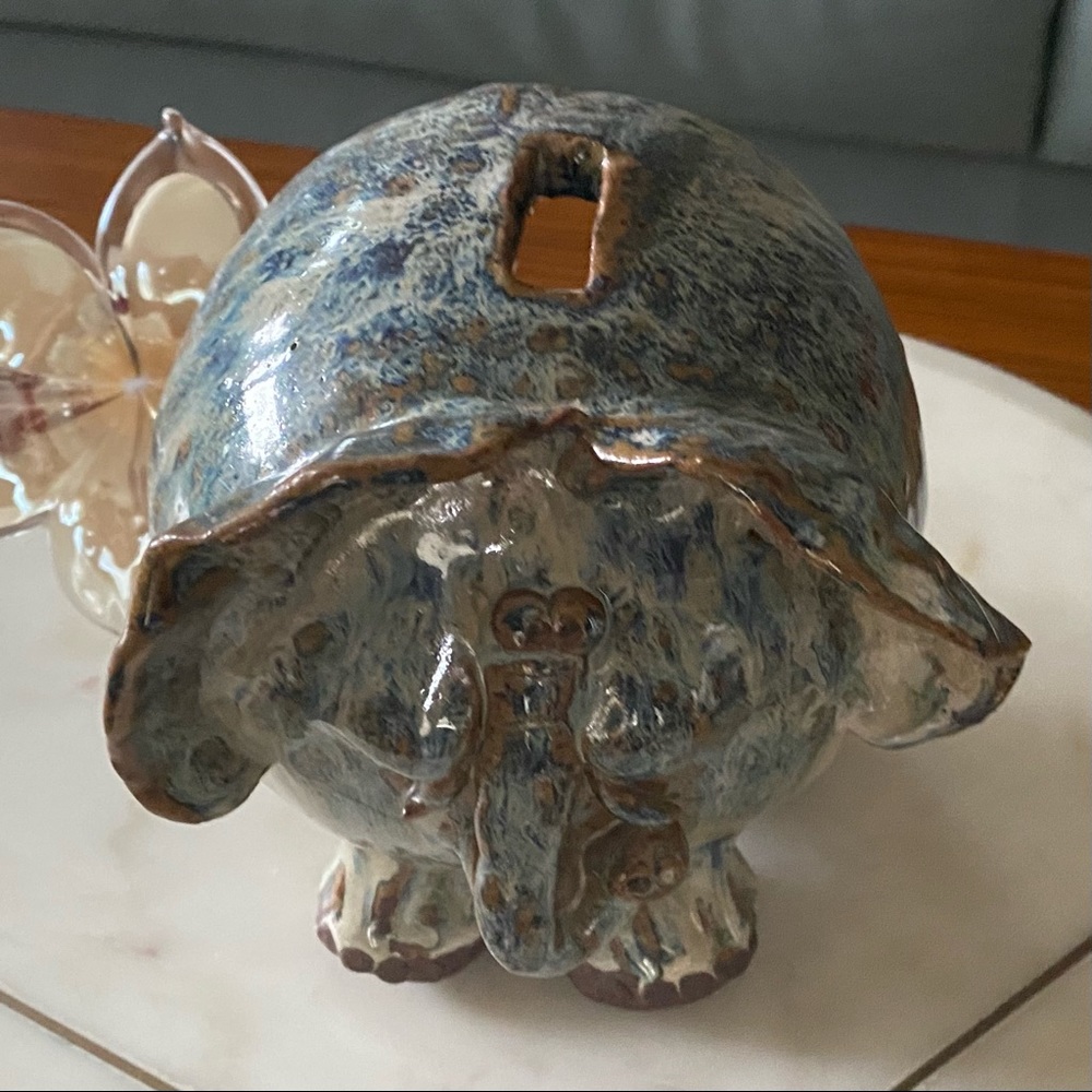 GORGEOUS Vintage 🐘ELEPHANT Drip GLAZE Hand Made Original POTTERY BANK - Picture 4 of 14